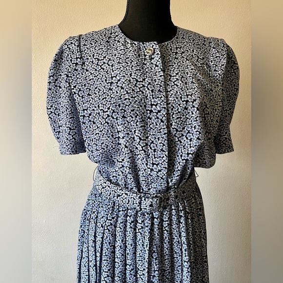 Vintage Stuart Alan Petites Women’s Dress Blue Size 9 A-Line Pleated - Picture 2 of 5